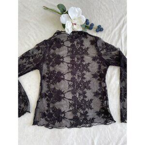 Sheer Black Floral Lace Long Sleeve Whimsigoth Top Size Large Whimsygoth